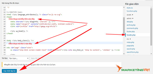Chèn mã Google Tag Manager vào Header.php - MarketingViet.vn