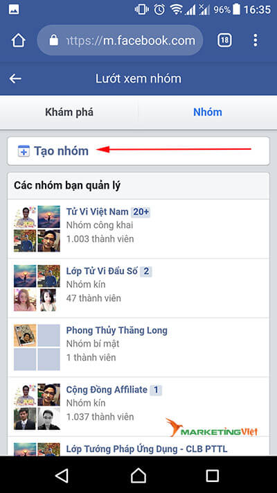 Tạo nhóm Facebook trên điện thoại bằng trình duyệt
